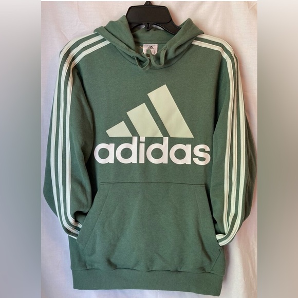 NWT• ADIDAS Essentials 3-Stripes Regular-Fit Logo-Print Fleece Hoodie, Green 2XL - Picture 6 of 12